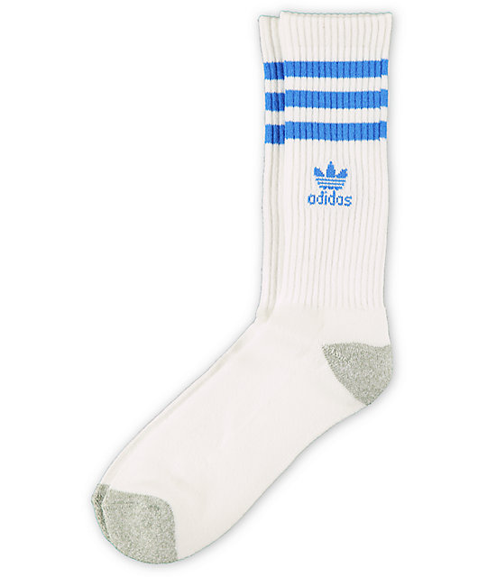 adidas Originals White & Blue Crew Socks Zumiez