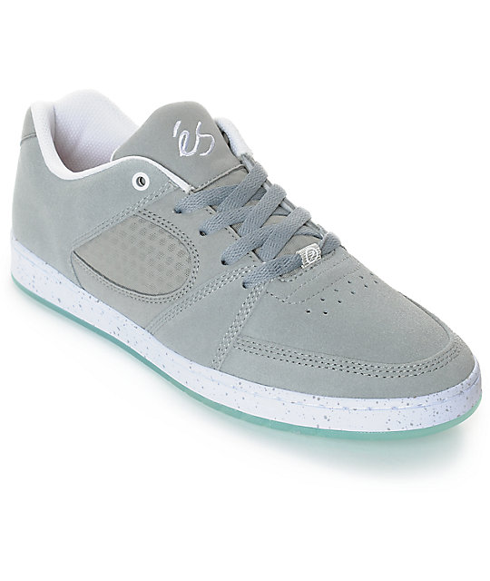eS Accel Slim Grey, White & Ice Suede Skate Shoes at Zumiez PDP