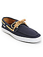 navy tan boat shoes