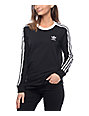 Adidas 3 Stripe Black Long Sleeve T-Shirt | Zumiez