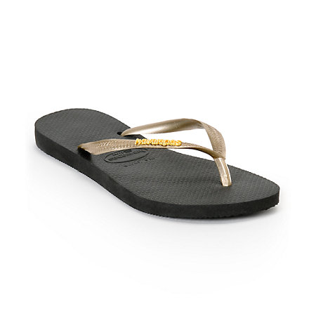 havaianas slim logo metallic black gold