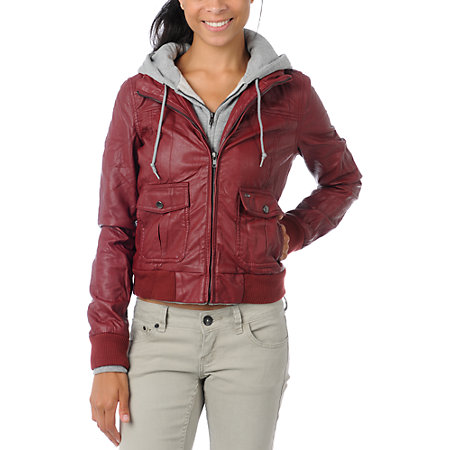 Obey Varsity Hooded Leather Jacket in Black & Grey | REVOLVE