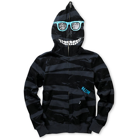 Volcom Boys Peepers Charcoal Stripe Full Zip Face Mask Hoodie at