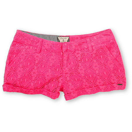 zumiez volcom roses shorts lace electric stone pink