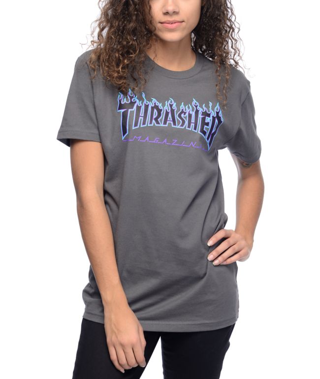 Thrasher Flame Logo Black Grey Tie Dye T Shirt Zumiez