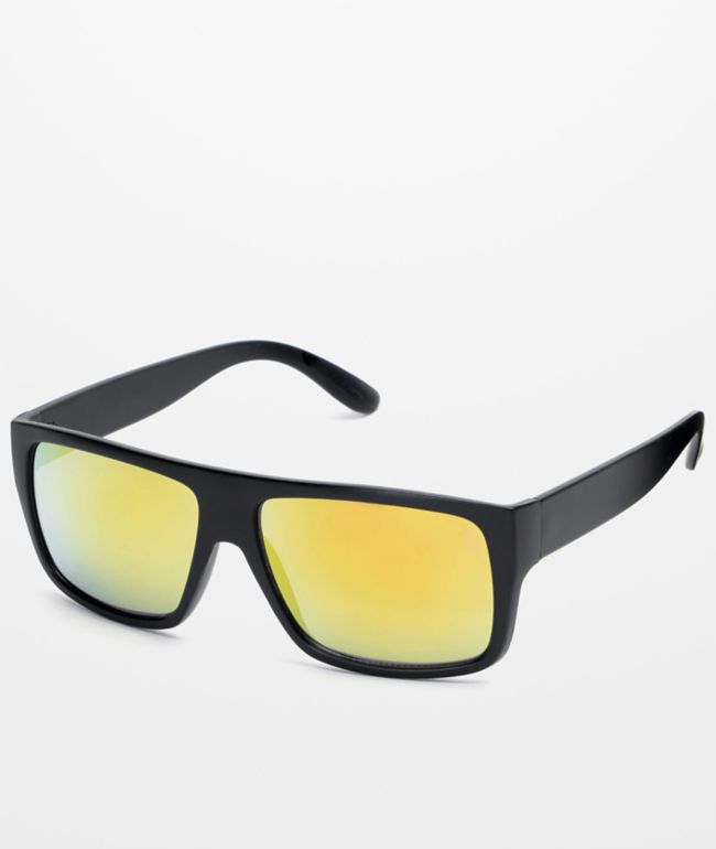 Men's Retro Square shaped Sunglasses with All Black Frame-Blue