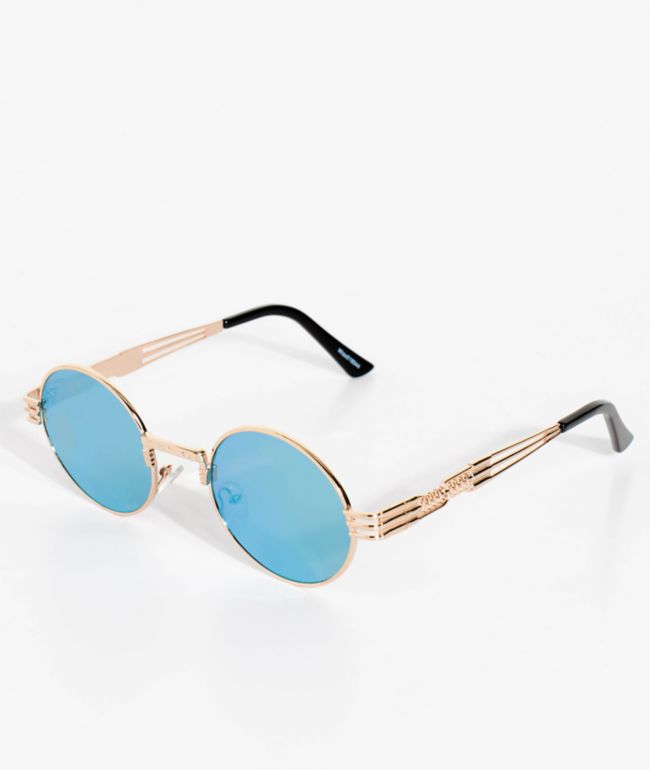 Wiz Round Gold, Green & Yellow Mirrored Sunglasses - 