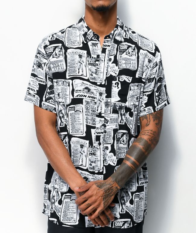 Black and white on sale short sleeve button up