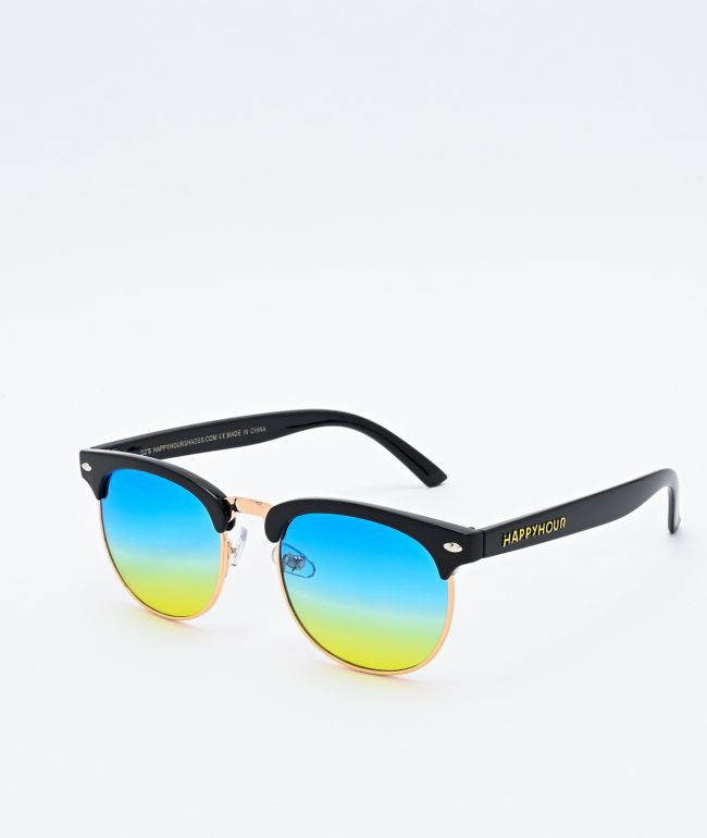 Happy Hour G2 Matte Black Blue Mirror Polarized Sunglasses