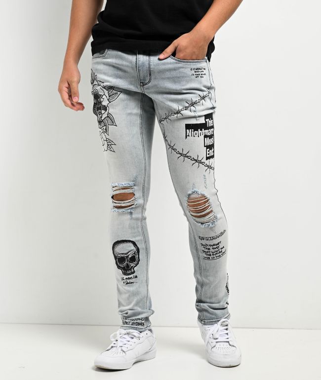 Cookies Core Modern Flare Distressed Blue Cargo Jeans