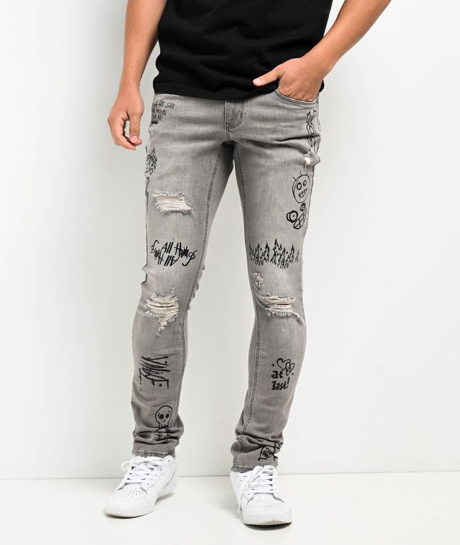 Ninth Hall Rogue Tapered Printed Smoke Skinny Jeans - Ninth Hall