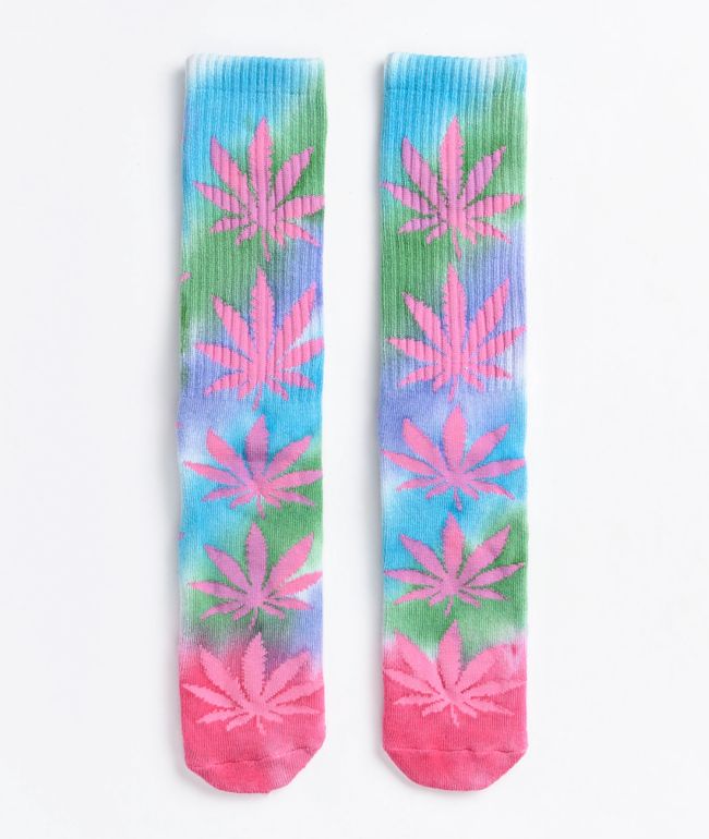 HUF Plantlife Pink, Blue & Green Drip Dye Crew Socks - HUF