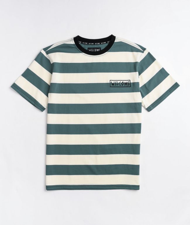 Welcome Thicc Stripe Bone & Atlantic T-Shirt - Welcome Skateboards