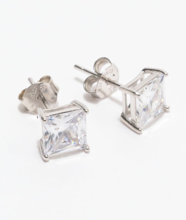 King Ice Princess Cut .925 Silver Earrings - King Ice