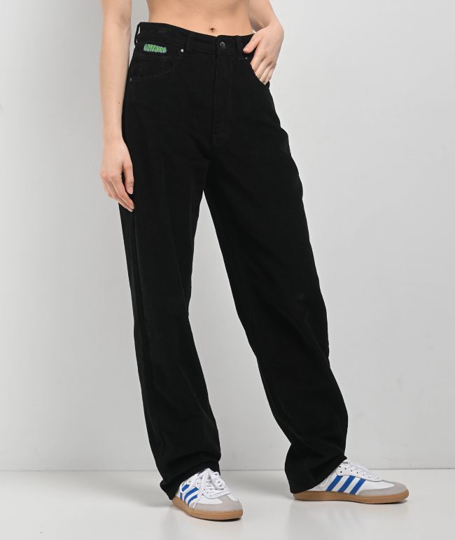 Women's Mid Rise Button Zipper Side Pocket Corduroy Casual Pants