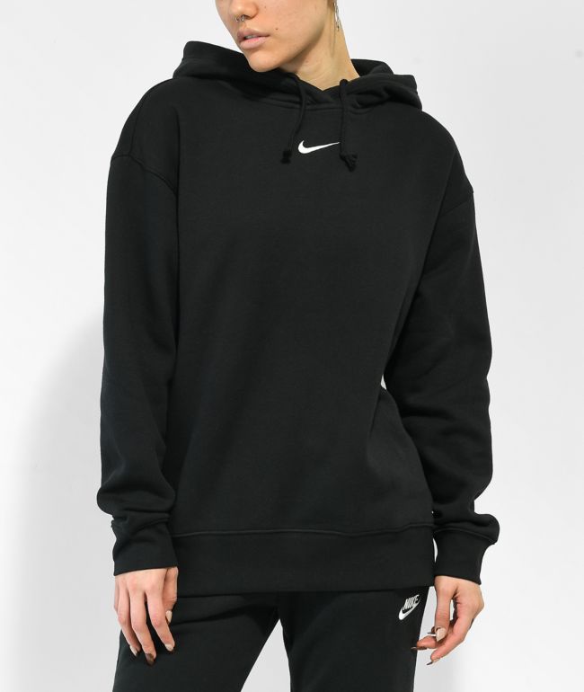 Nike Women Activewear Sweatshirt Medium Black Hoodie Big Logo Pocket Long  Sleeve 