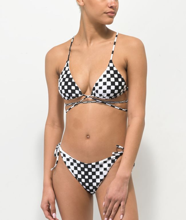 Black and white checkered bikini sale top