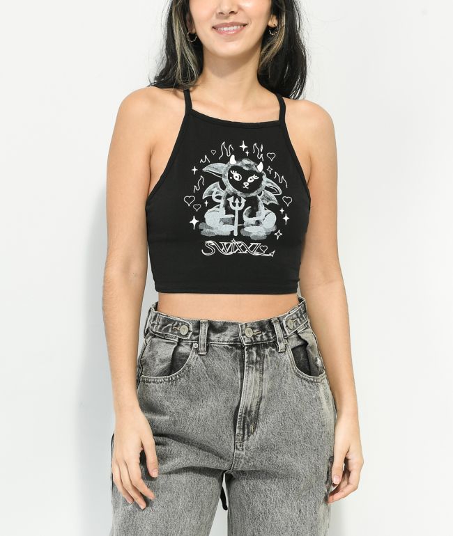 Empyre Flora Rhinestone Black Halter Top