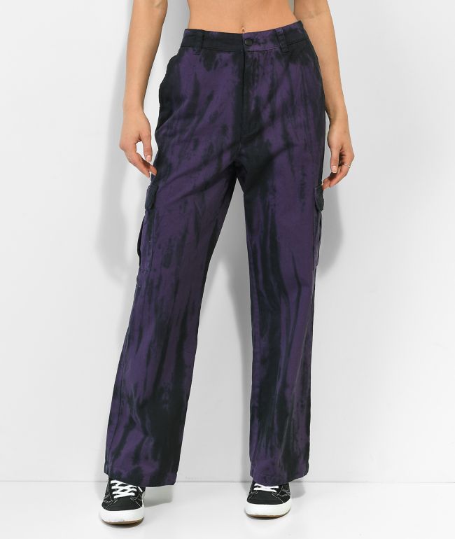 Petals By Petals and Peacocks Swirl Purple Tie Dye Cargo Pants - Petals and Peacocks