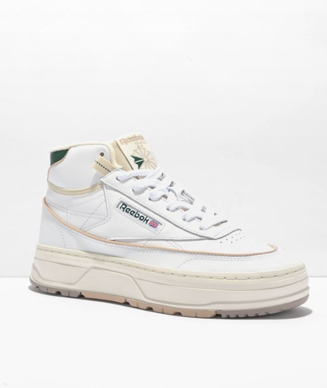 Reebok Club C Extra Chalk & Green Platform Shoes