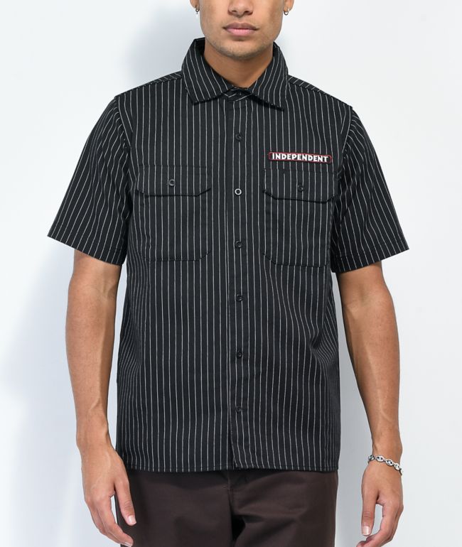 Independent Bar Logo Black Stripe Short Sleeve Work Shirt | Zumiez