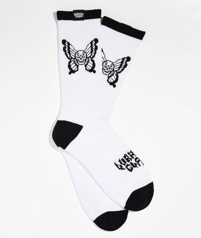 Lurking Class by Sketchy Tank Mariposa White Crew Socks - Lurking Class by Sketchy Tank