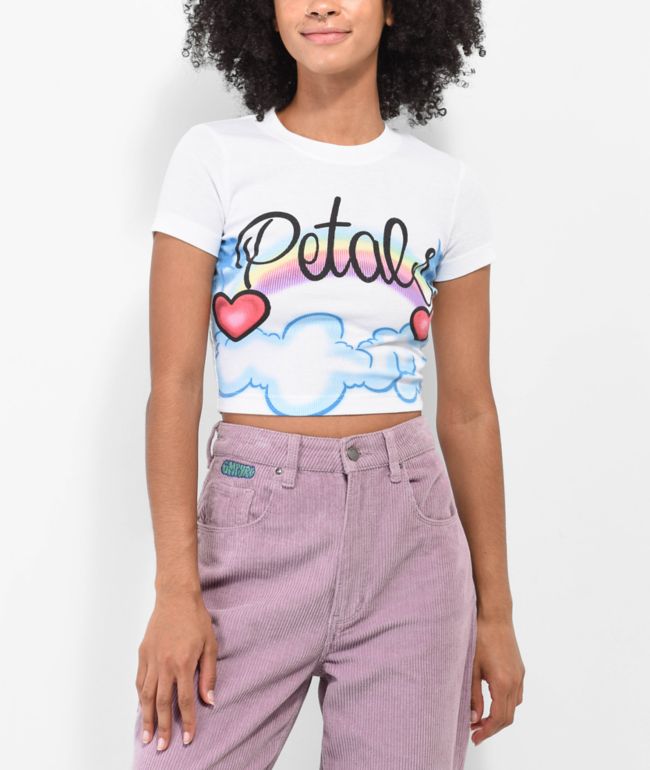 Petals by Petals and Peacocks Airbrush Clouds White Crop T-Shirt - Petals and Peacocks