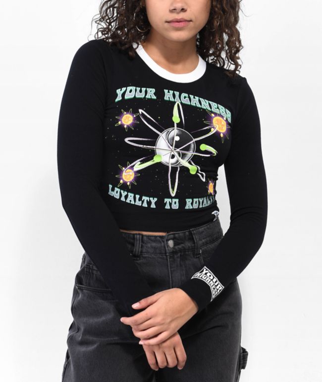 Petals by Petals and Peacocks Electric Lady Black & Grey Crop Long Sleeve  T-Shirt