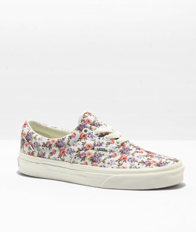 Classic Vintage Floral Pattern - Custom Vans White Slip On Shoes - Custom  Vans Shoes