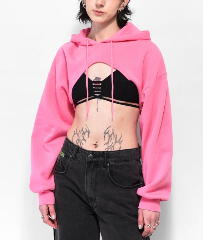 Hot pink hotsell crop top hoodie