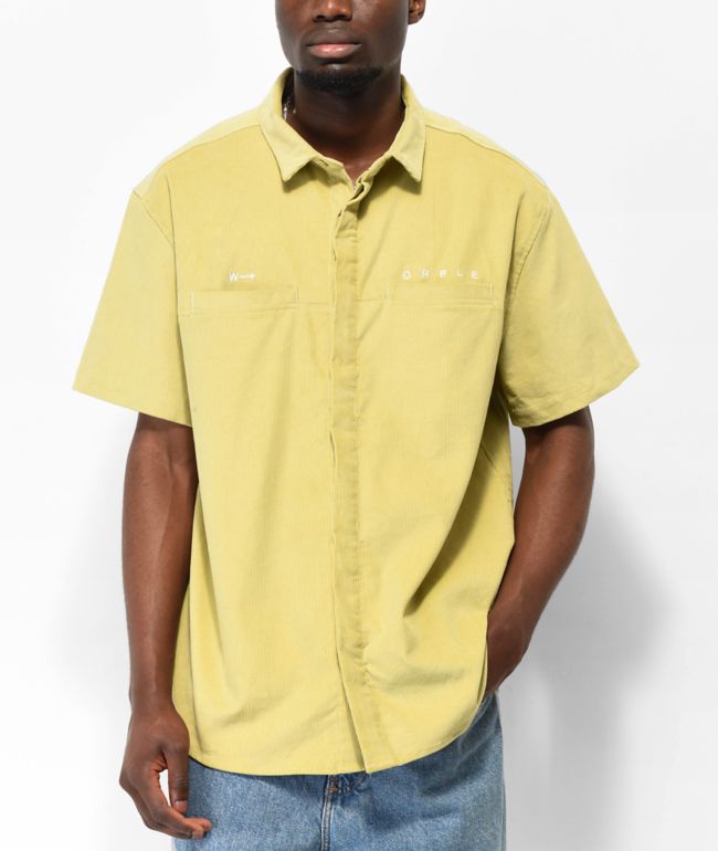 Mens yellow short hot sale sleeve button up