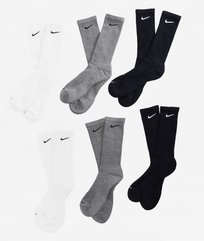 Nike Everyday Plus 6 Pack White, Grey & Black Crew Socks - Nike