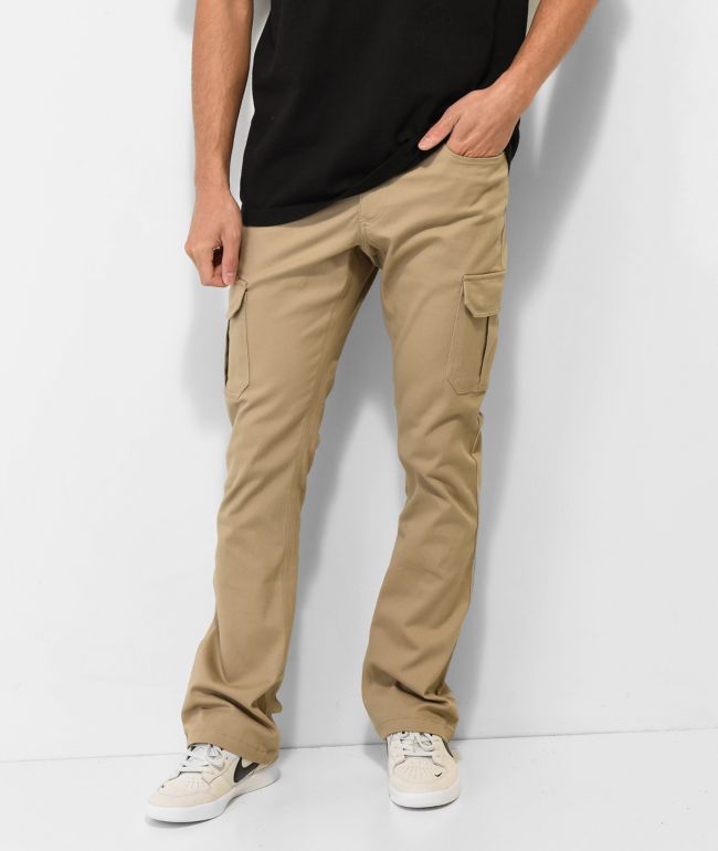 Front Zip Flare Cargo Pants - Olive