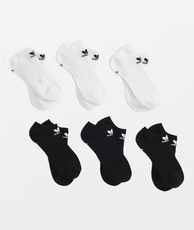 adidas Originals Trefoil Black & White 6 Pack No Show Socks - adidas