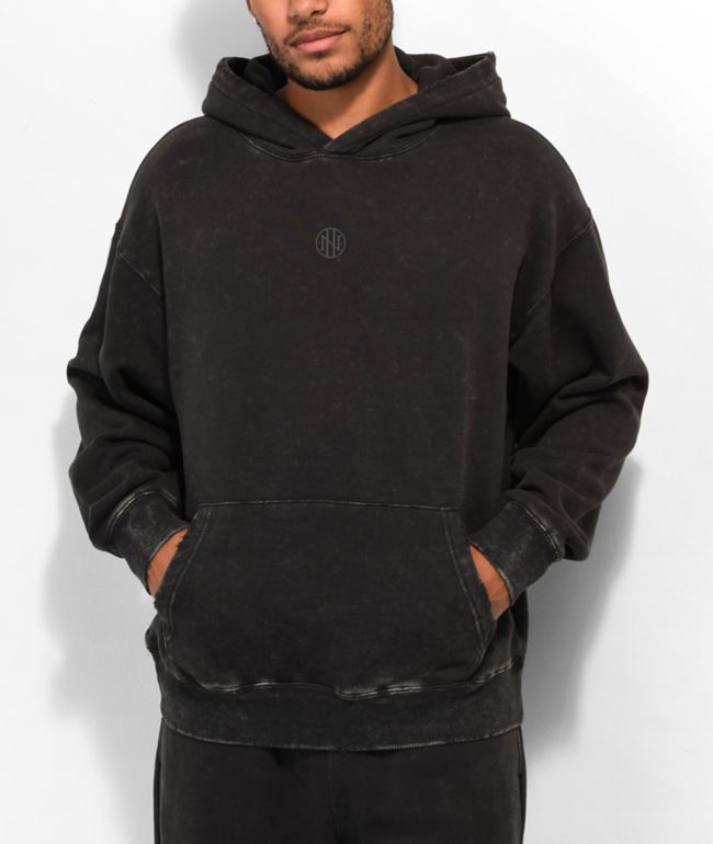 Ninth Hall Fundamentals Logo Black Washed Oversized Hoodie Zumiez