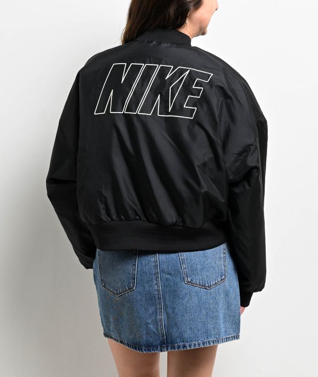 Nike Sportswear Faux Fur Black Reversible Bomber Jacket