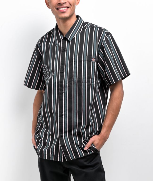 Two Tone Button up Short Sleeve Black and White 