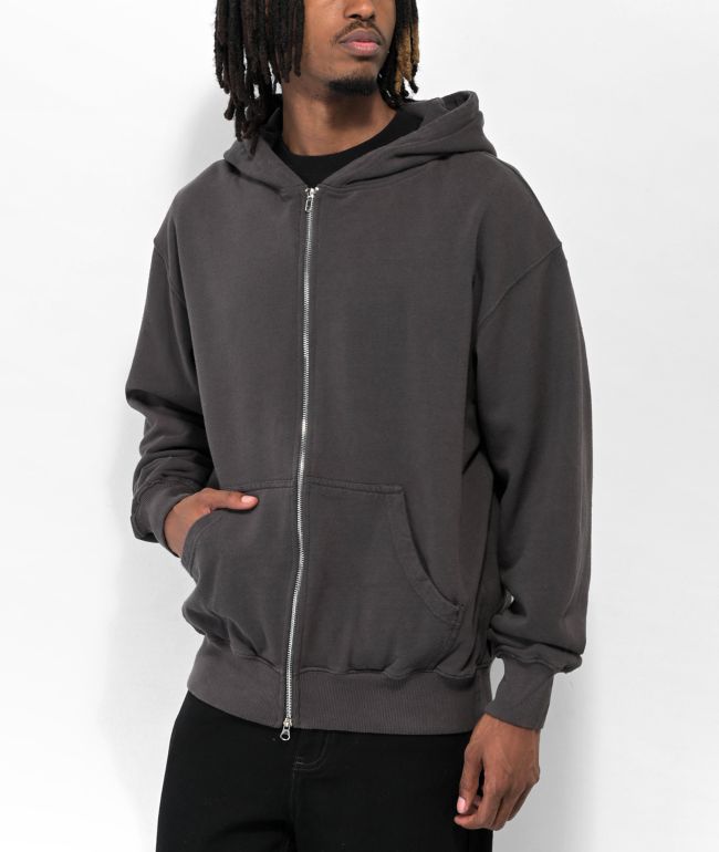 Ninth Hall Fundamentals Distressed Ash Boxy Zip Hoodie | Zumiez