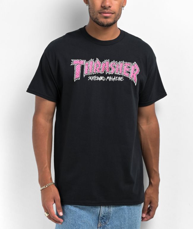 Pink and blue thrasher sales shirt