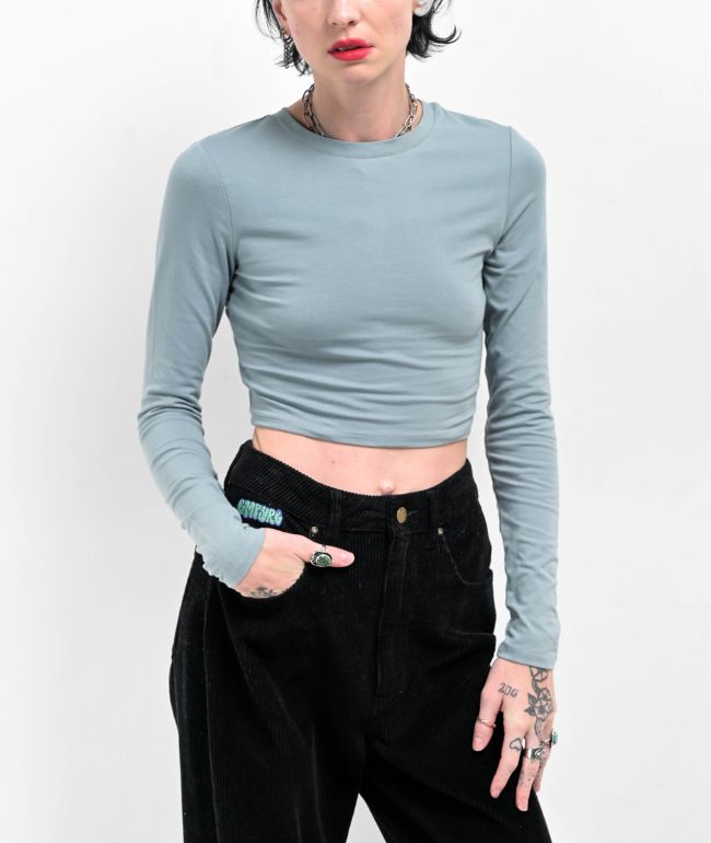 Zine Havanna Lead Buckle Long Sleeve Crop T-Shirt - Zine