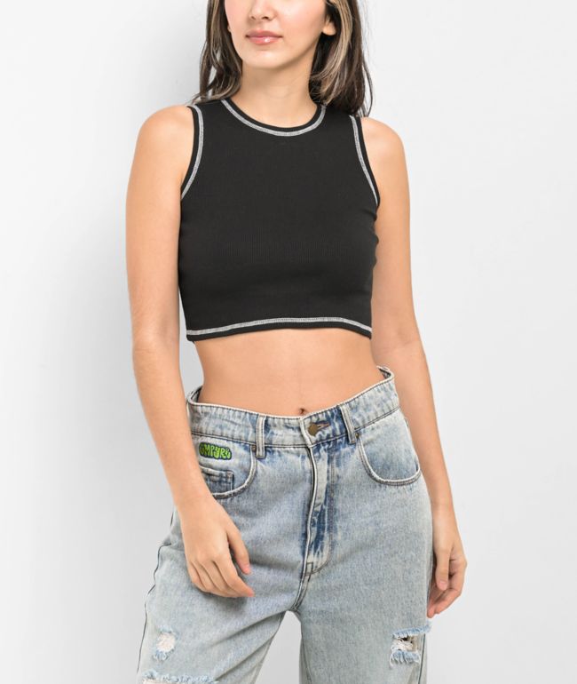 Forever 21 Women's Square-Neck Cropped Tank Top in Black, XL