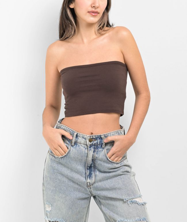 Zine Colbie Brown Ruched Side Tank Top