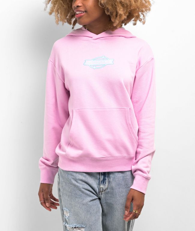 Rainbow Embroidery Zip Hoodie Pink