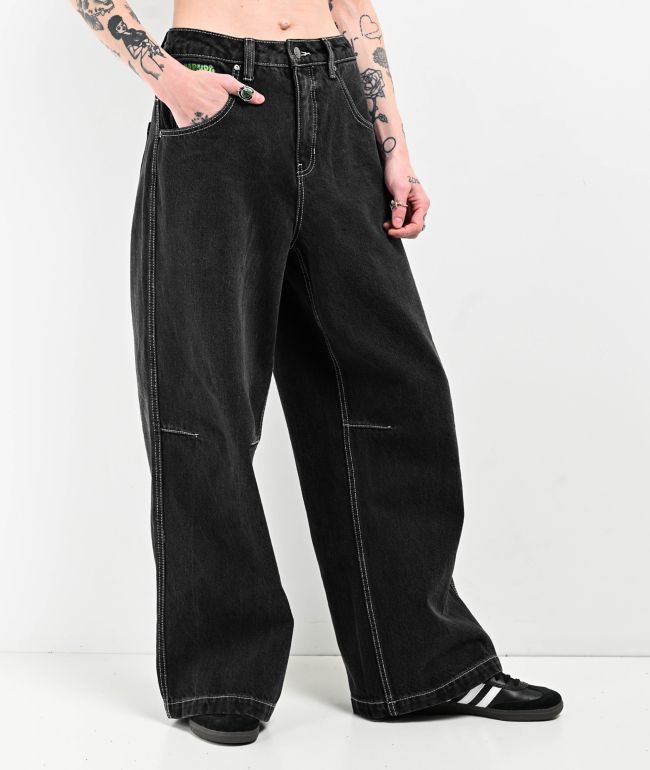 【SATIIIZ】Theron Black Wide Denim Pants PAIGE Sasha High Rise Wide Leg Jeans in Viper Black