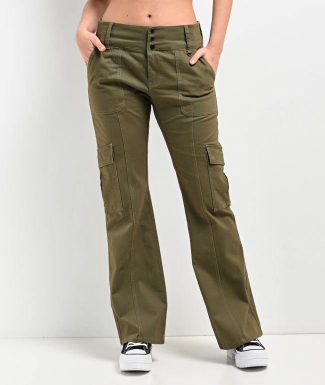 Empyre Britt Y2K Limestone Low Rise Flare Cargo Pants | Zumiez