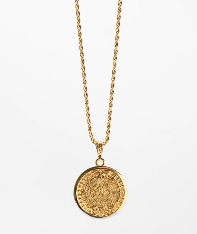 Saint Midas Aztec Calendar 20" Gold Chain Necklace - Saint Midas