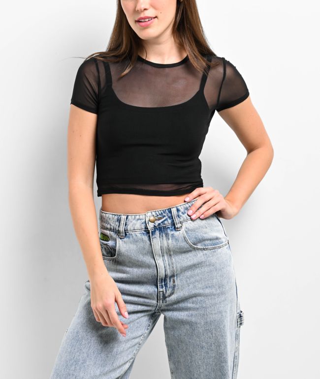 Zine Baby Rib Black Crop Tank Top