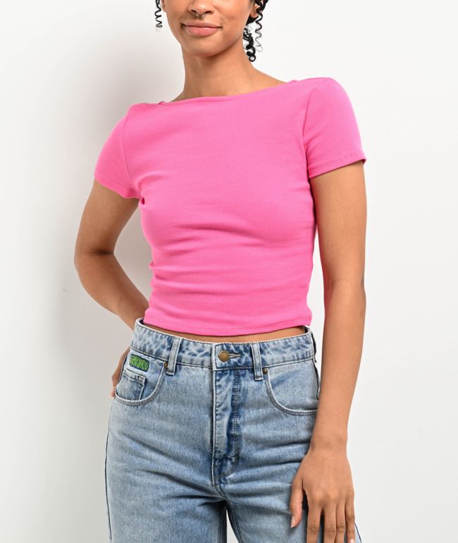 A.LAB Katrina Butterfly Cutout Pink Crop Top