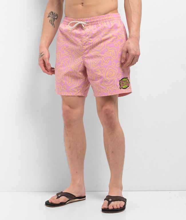 Empyre Squiggle Floater Pink & Yellow Board Shorts - Empyre