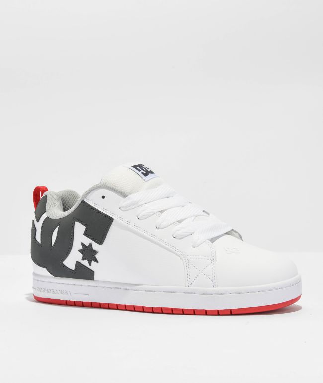 DC Court Graffik White, Grey, & Red Skate Shoes